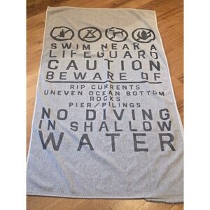 Hang Ten Beach Towel Grey Charcoal Beach Safety Warning Sign Graphic 56x32